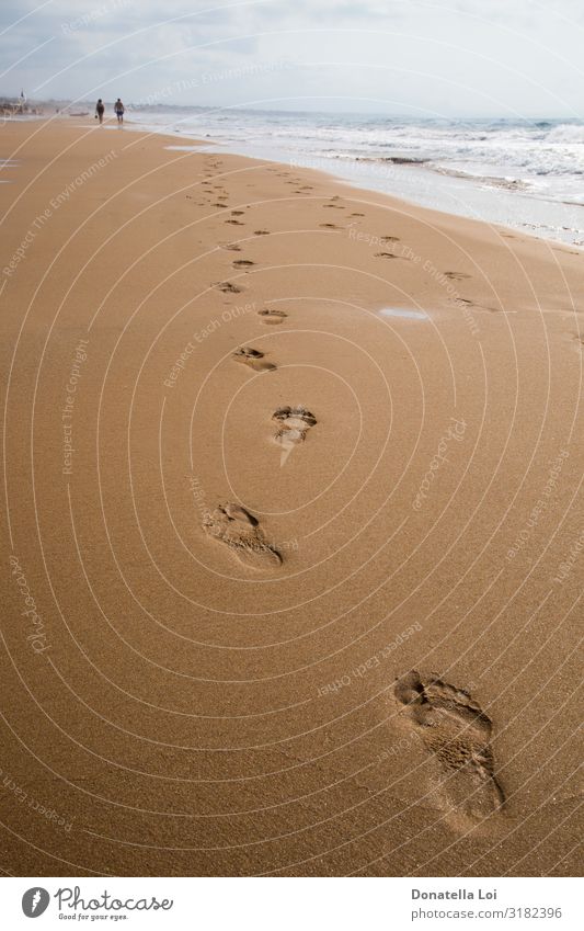 footprints on a beach Swimming & Bathing Vacation & Travel Summer Beach Ocean Waves Human being 2 Landscape Sand Water Clouds Beautiful weather Footprint Going