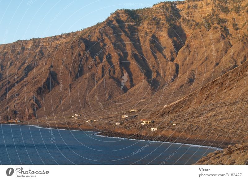 Cliff and coastal landscape. Las Playas Natural Monument. Valverde. El Hierro. Canary Islands. Spain. Nature Landscape Water Mountain Coast Bay Atlantic Ocean