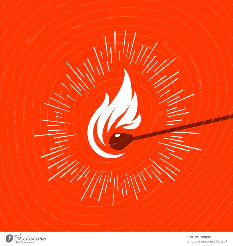 graphic illustration of a lighted wooden matchstick Design Art Wood Hot Bright Red Logo vector fire Icon Illustration flame isolated ignite Spark