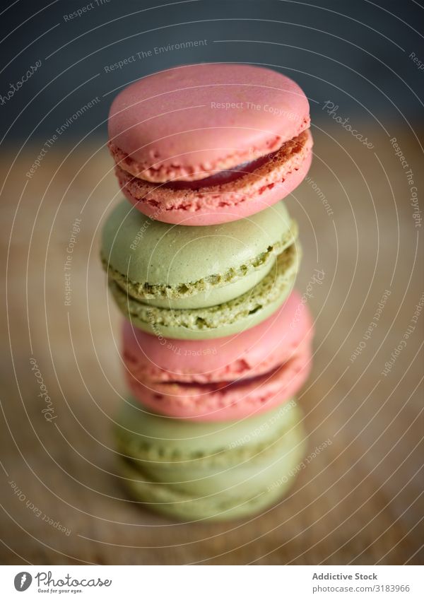 bright fresh tasty macaron biscuits on wooden board Heap Macaron Multicoloured Delicious Accumulation Board Fresh Tasty Pink Cookie Bright yummy flavour