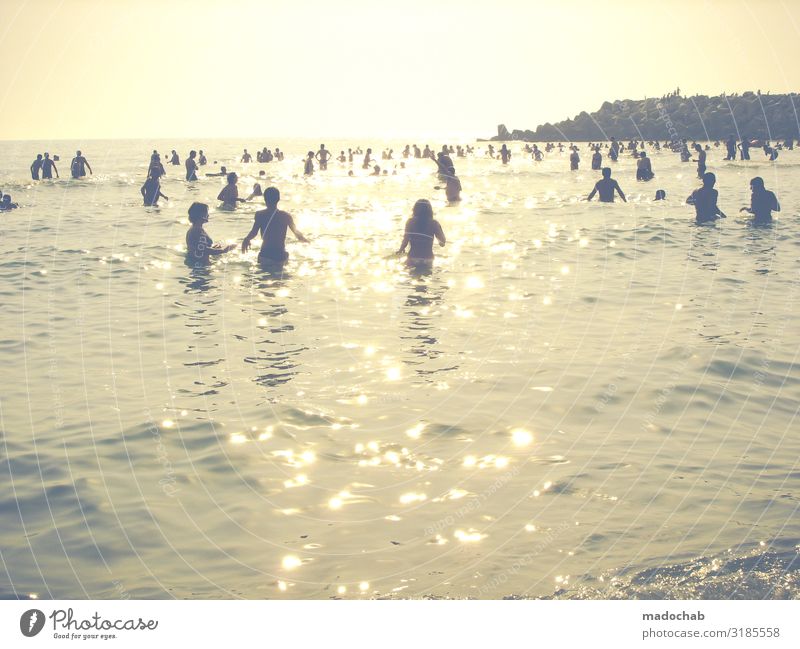 Lifestyle - crowd of people on a summer holiday by the sea Vacation & Travel Tourism Freedom Summer vacation Sunbathing Beach Ocean Human being Masculine