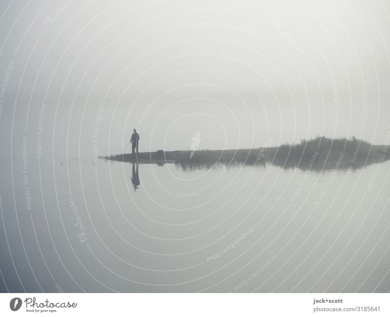 View in the morning: blurred Fishing (Angle) Fog River bank Brandenburg Poland Stand Romance Relaxation Idyll Inspiration Angler Poetic Hazy Subdued colour