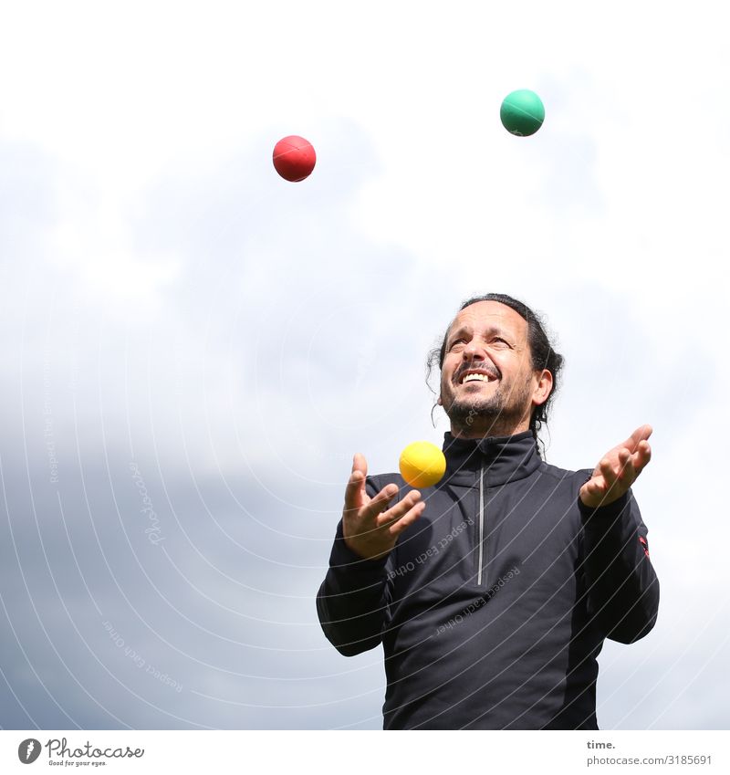 Systemic approach | Man with juggling balls Fitness Sports Training Juggle Juggler Masculine Adults 1 Human being Sky Clouds Sweater Brunette Long-haired Braids