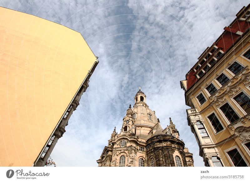 Saxon triad Sky Beautiful weather Dresden Small Town Downtown Old town House (Residential Structure) Church Dome Tower Wall (barrier) Wall (building) Facade