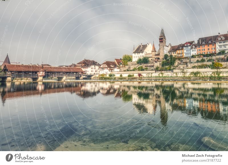 HDR of the old city of bremgarten with old wooden bridge Vacation & Travel Sightseeing Summer House (Residential Structure) Clock Plant Sky Clouds Coast