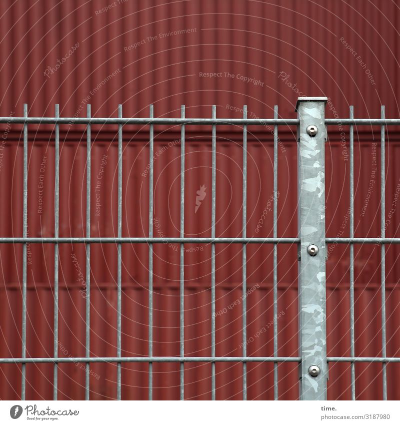 Stories of the fence (XXXIII) Logistics Construction site Container Fence post Hoarding Screw Metal Steel Line Firm Dry Gray Red Power Might Safety Protection