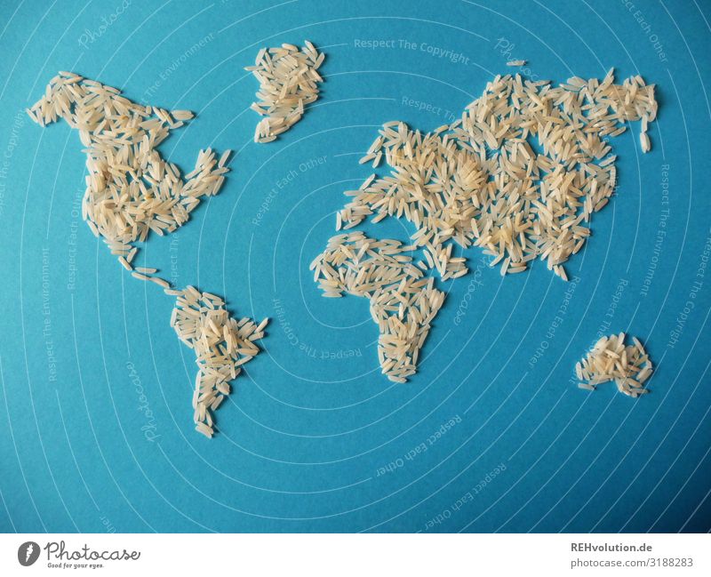 Rice world map Globe Environment Resource Map of the World Continents Appetite Needy Eating Food Earth Planet Blue Paper Graphic Abstract Idea Creativity