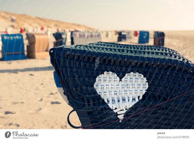The right to look the other way Vacation & Travel Summer vacation Sky Horizon Beautiful weather Coast Beach Deserted Sand Plastic Sign Heart Blue Brown Red