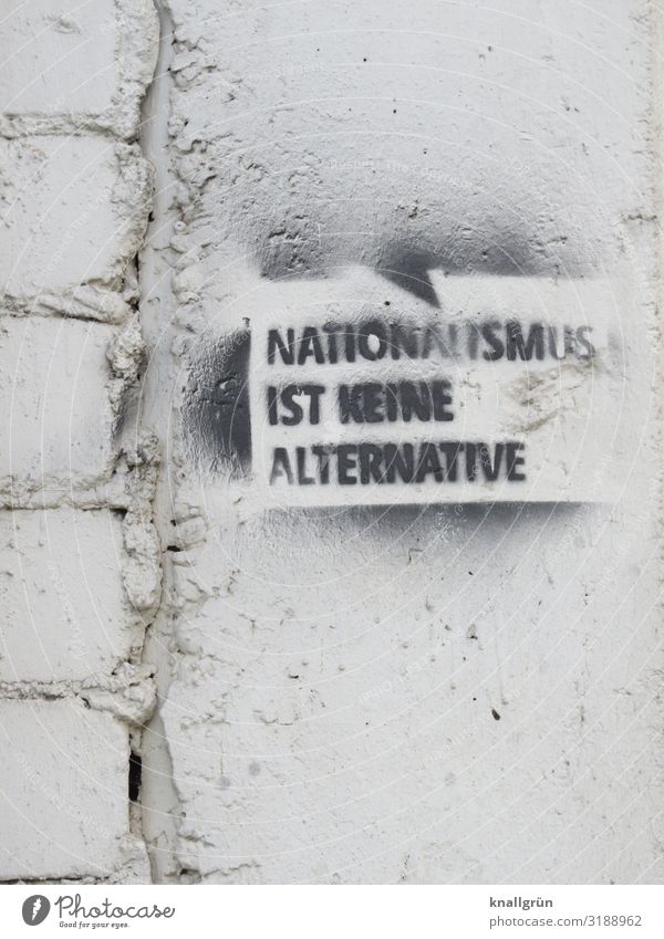 NATIONALISM IS NOT AN ALTERNATIVE Characters Signs and labeling Graffiti Communicate Black White Emotions Humanity Responsibility Experience Peace Society Life