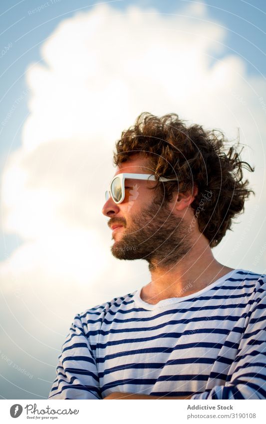 Man looking away in turquoise sea Looking away Sunglasses crossed arms Beach Easygoing Ocean Sand Paradise Turquoise Water T-shirt Vacation & Travel Maldives