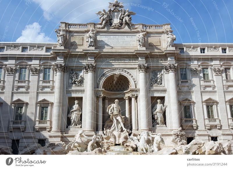 Rome Trevi Fountain Tourism Culture Monument Kitsch Italy Trevi well Well Statue Wide angle