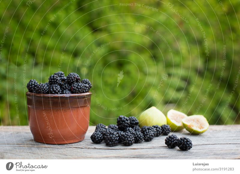 Still life with blackberries and figs on green background Food Fruit Dessert Blackberry Figs Breakfast Organic produce Vegetarian diet Bowl Nature Plant