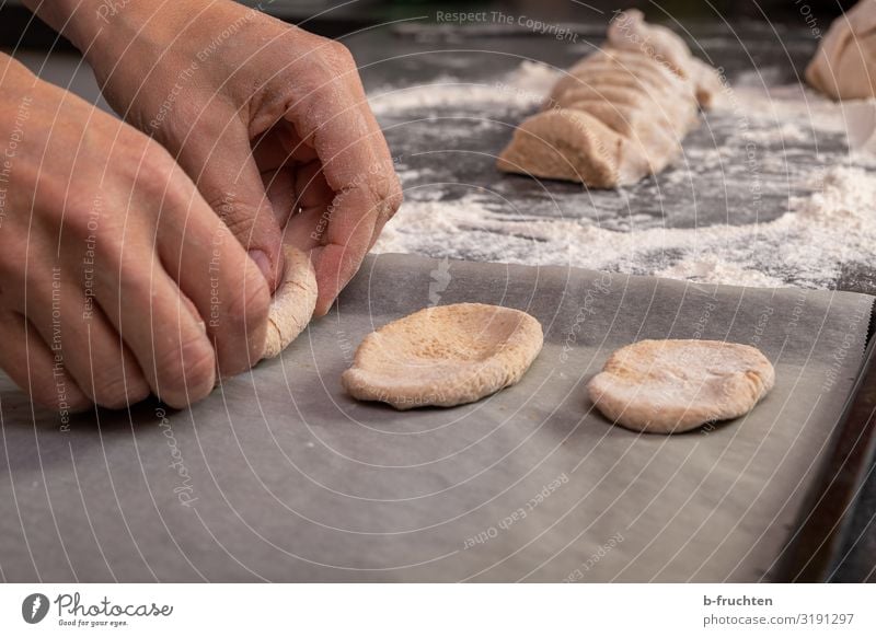 spread dough Food Dough Baked goods Bread Nutrition Healthy Eating Cook Kitchen Hand Fingers Work and employment Utilize Touch Accuracy knead Baking tray Flour