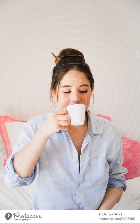 woman drinking coffee with closed eyes Woman Beauty Photography Dream Closed eyes Coffee Drinking human face Energy romantic Morning Considerate Sit Breakfast