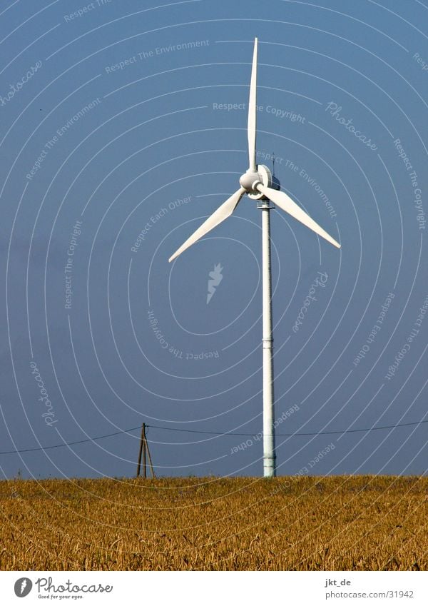 wind turbine solo 3 Summer Electricity Cornfield Industry Wind energy plant Energy industry Cable Sky