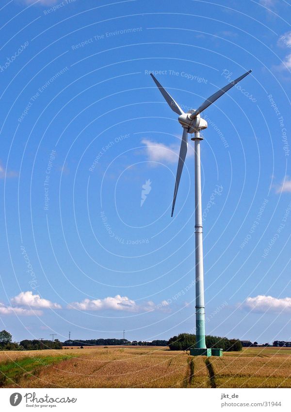 windmill in cornfield 1 Summer Cornfield Electricity Mecklenburg-Western Pomerania August Wind energy plant Renewable energy Sky Blue
