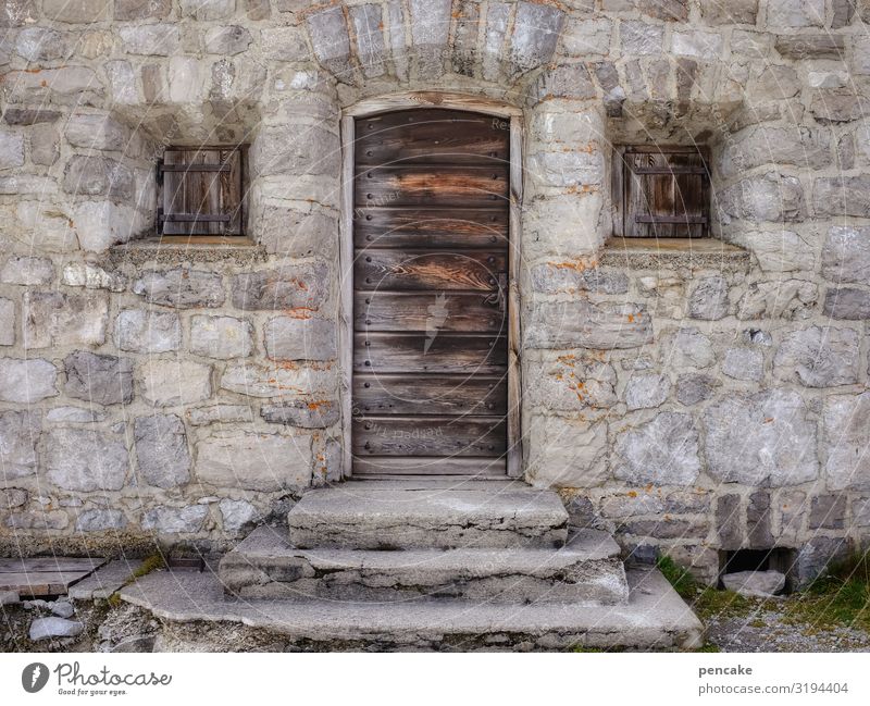 old | time travel stone house Old Alps Wooden door Window Closed stagger House (Residential Structure) Facade Wall (barrier) shutters Architecture built