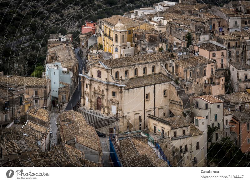 View from above to a part of the city of Ragusa Bird's-eye view Quarter ragusa Sicily" roofs DAC House (Residential Structure) Architecture Facade Window Old