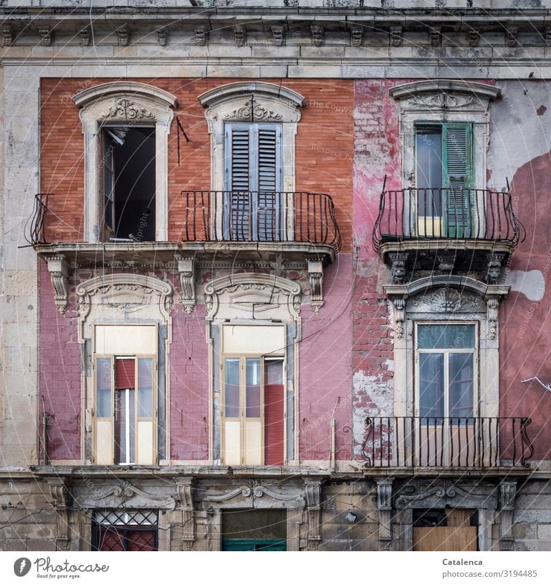 An abandoned building decays over time Pink Orange daylight Living or residing Day Deserted Manmade structures Building Old Window Facade Architecture