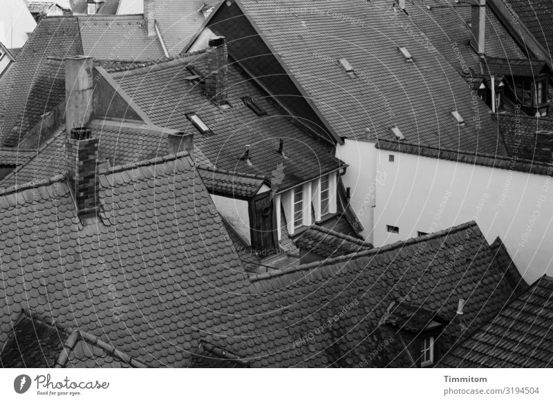 Above the roofs (2) Bamberg Old town House (Residential Structure) Wall (barrier) Wall (building) Window Roof Chimney Dark Simple Gray Black White Narrow Homey