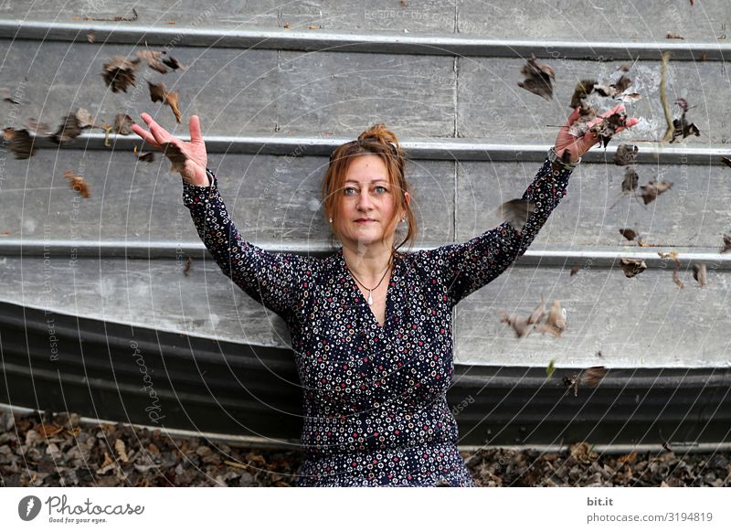 Autumn is here Human being Feminine Woman Adults Environment Nature Climate Joy Happy Autumn leaves Autumnal Exterior shot Upper body Front view