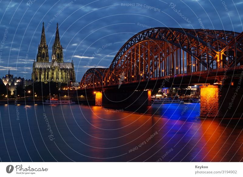 Cologne Cathedral and Rhine Bridge Tourism Trip Sightseeing Town Downtown Skyline Dome Tourist Attraction Landmark Horizon cathedral bridge Colour photo