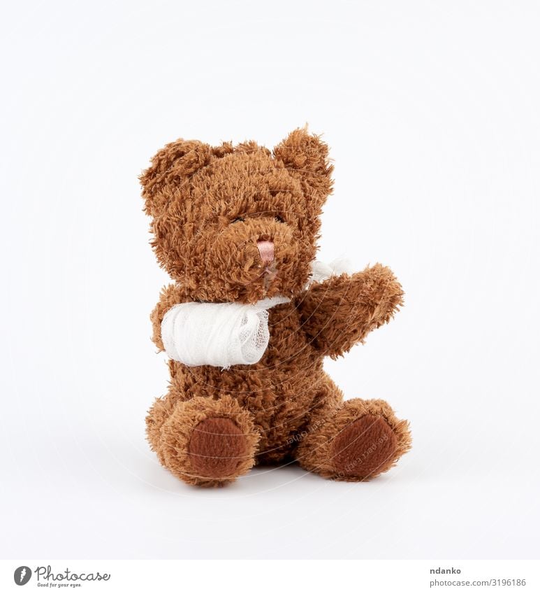 brown teddy bear Joy Medical treatment Illness Medication Child Hospital Infancy Arm Band Animal Paw Toys Doll Teddy bear Sit Small Funny Cute Soft Brown White