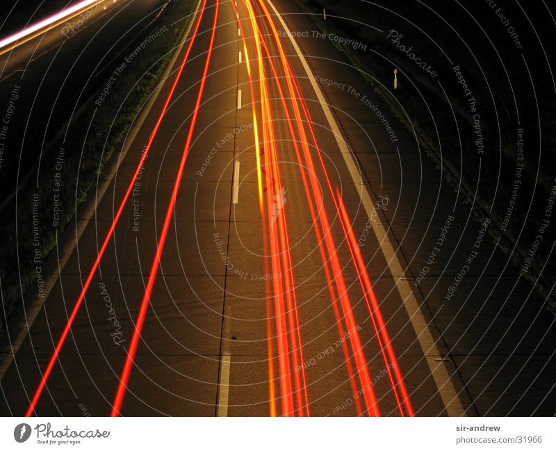 Motorway A27 Highway Night Light streak Rear light Long exposure Tracks