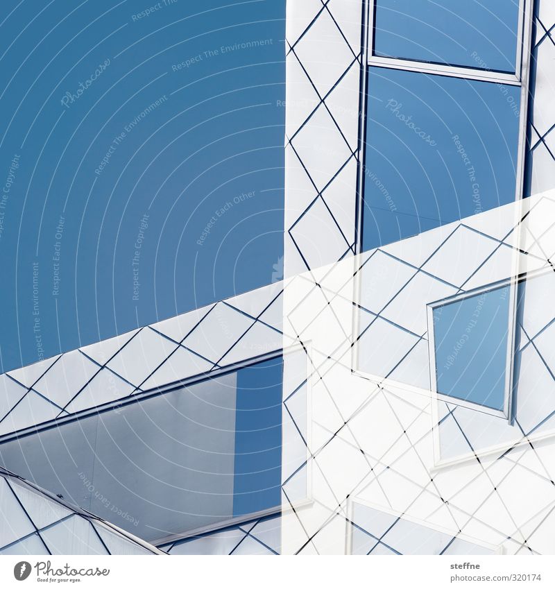 Window to the world Sky Cloudless sky Cologne Cologne-Ehrenfeld Facade Esthetic Blue White Blue-white Double exposure Colour photo Exterior shot Abstract
