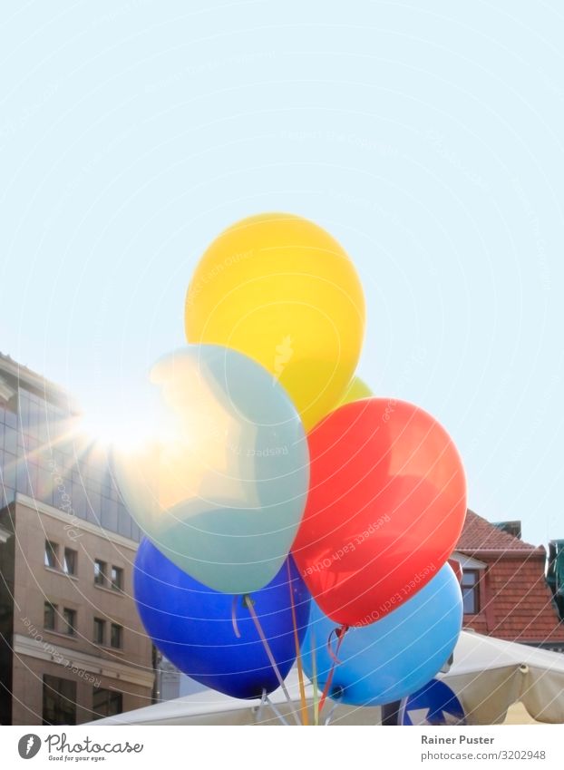 Colourful balloons against the light Party Feasts & Celebrations Fairs & Carnivals Wedding Birthday Event Shows Cloudless sky Beautiful weather Riga Latvia