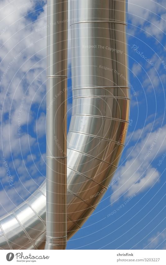 Silver line pipes in front of a blue sky Technology Energy industry Solar Power Hydroelectric  power plant Nuclear Power Plant Sky Clouds Blue Testing & Control
