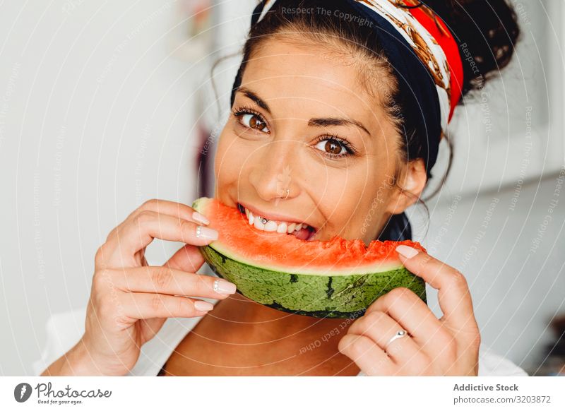 Pregnant female eating delicious watermelon Woman Water melon Showing one's bellybutton Fruit Vitamin Delicious expecting Baby Youth (Young adults) Human being
