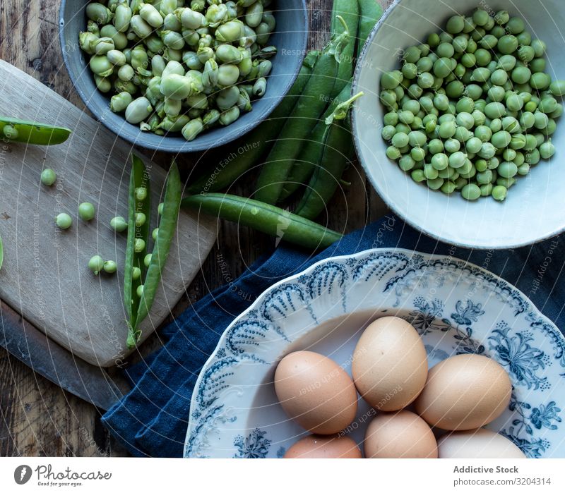 Cooking of green peas with eggs Green Peas Egg Food Vegetable Beans Organic Dinner Sweet Fresh Meal Seed Ingredients Vitamin Raw Healthy Process Steamed