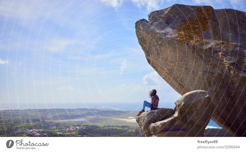 Young woman on the Pedra da Ra viewpoint in Galicia Vacation & Travel Tourism Far-off places Freedom Hiking Wallpaper Youth (Young adults) 1 Human being Nature