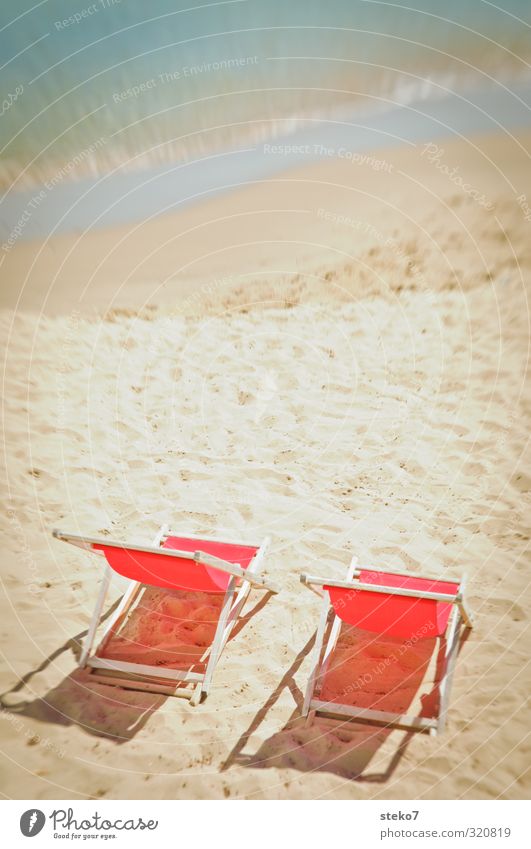 Summer in the front row Beautiful weather Warmth Waves Coast Beach Ocean Hot Bright Blue Yellow Red Relaxation Vacation & Travel Break Deckchair Sandy beach 2