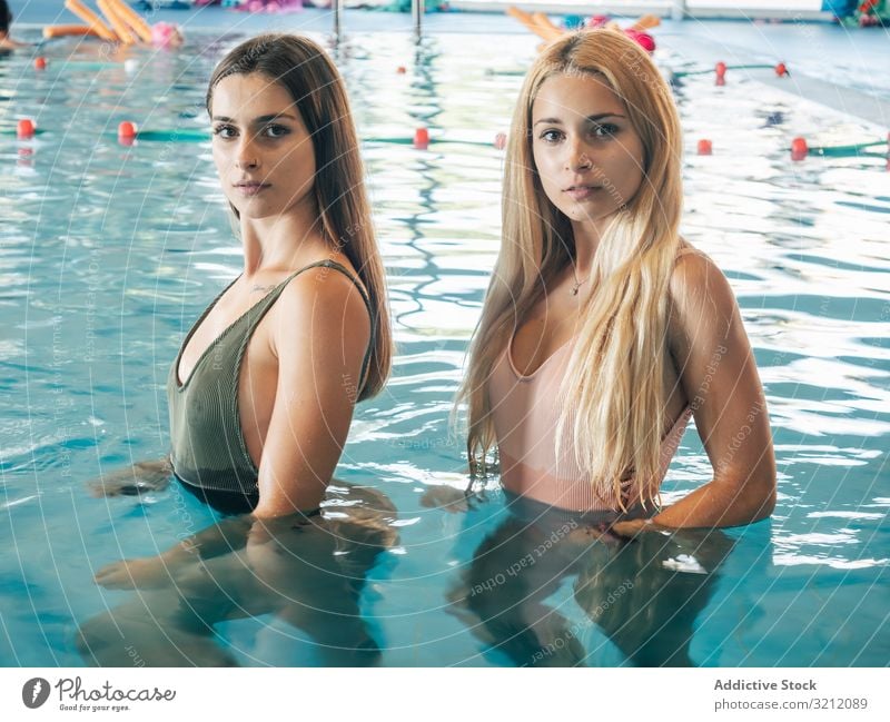 Young slim women in swimming pool - a Royalty Free Stock Photo