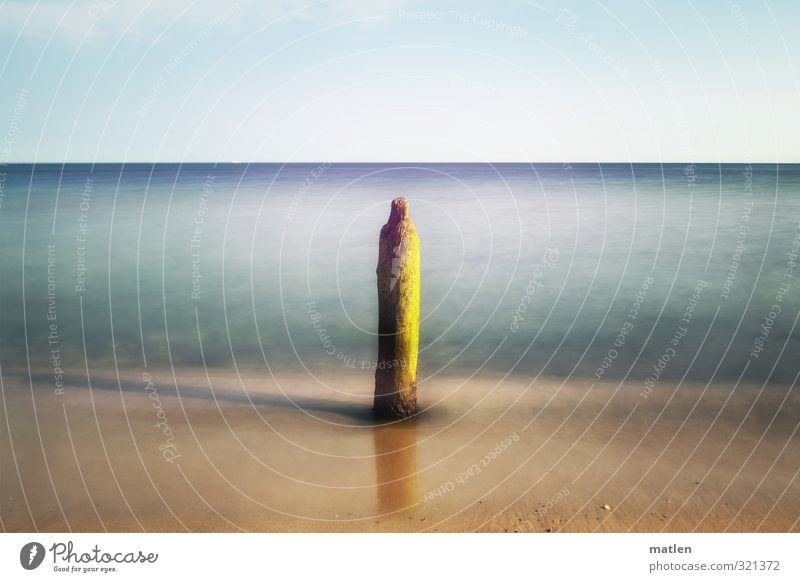 solo sunny Landscape Sand Sky Cloudless sky Horizon Sun Weather Beautiful weather Coast Beach Ocean Deserted Blue Brown soloist Individual Last Break water