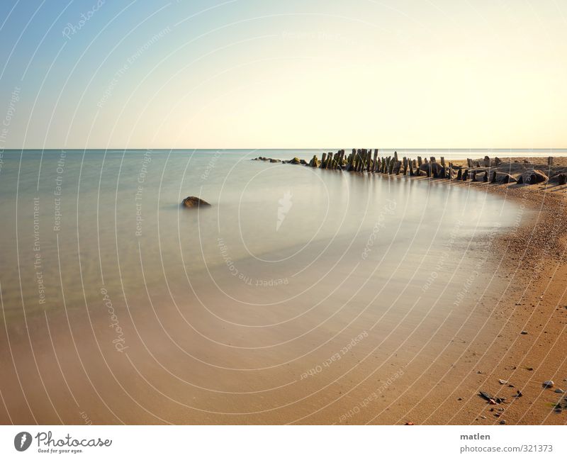 slack Nature Landscape Sand Water Sky Sky only Horizon Sun Sunlight Weather Beautiful weather Coast Beach Baltic Sea Deserted Blue Brown Break water Stone