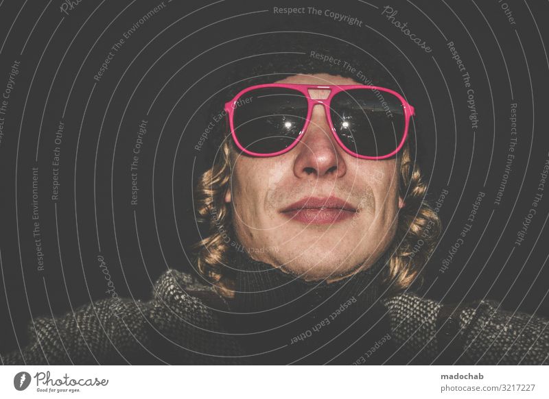 Portrait young man hip with pink sunglasses Lifestyle Night life Entertainment Human being Masculine Young man Youth (Young adults) Man Adults 1 Fashion