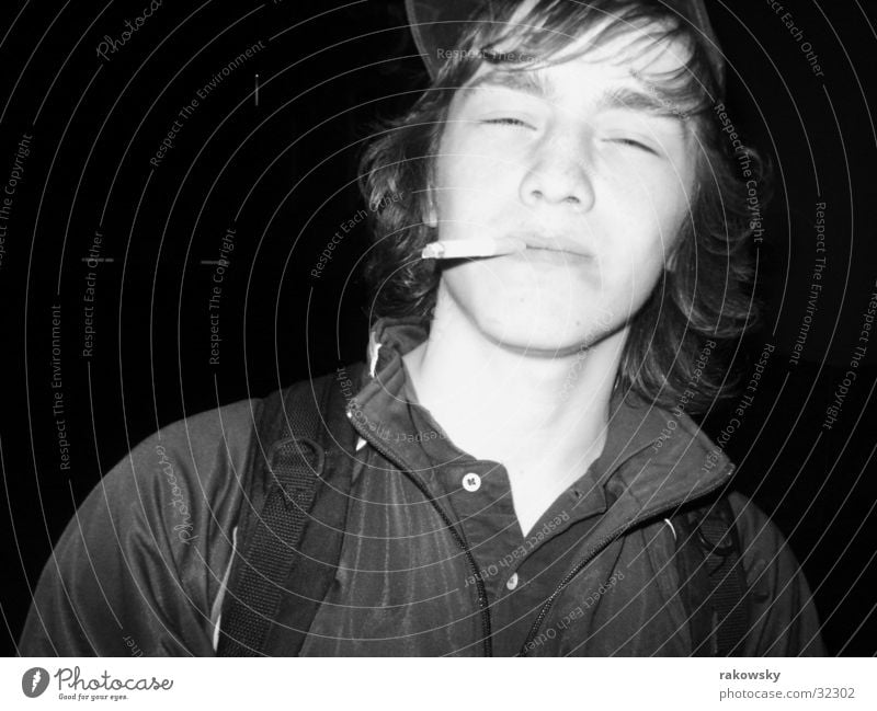 night smokers Night Night life Man Youth (Young adults) Smoking Black & white photo Joy