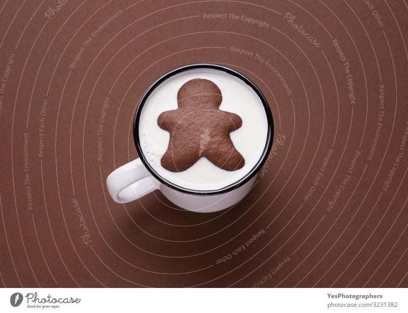 Gingerbread man inside milk cup. Milk and cookies. Xmas sweets Dessert Candy Eating Drinking Hot drink Cup Mug Joy Winter Christmas & Advent Delicious Funny