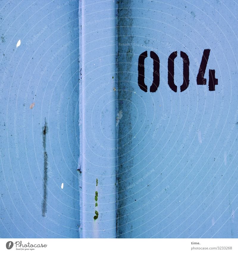 007 was prevented Container Metal Rust Digits and numbers Line Stripe Dark Sharp-edged Broken Trashy Blue Black Self-confident Power Endurance Unwavering