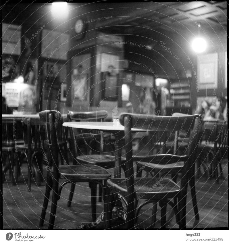 cafe Furniture Night life Gastronomy Wood Uniqueness Cuddly Chair Table Wall (building) Image Café Rustic Cozy Vienna Café society thonet Analog Film