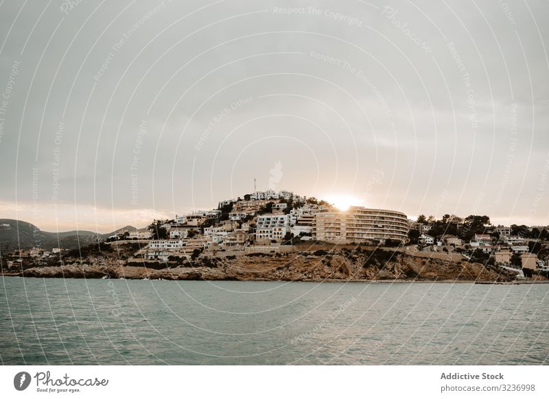 Aerial view of buildings sea city water nautical ocean coast waterfront cityscape bay sky travel tourism vacation summer urban quay calm seaside adventure