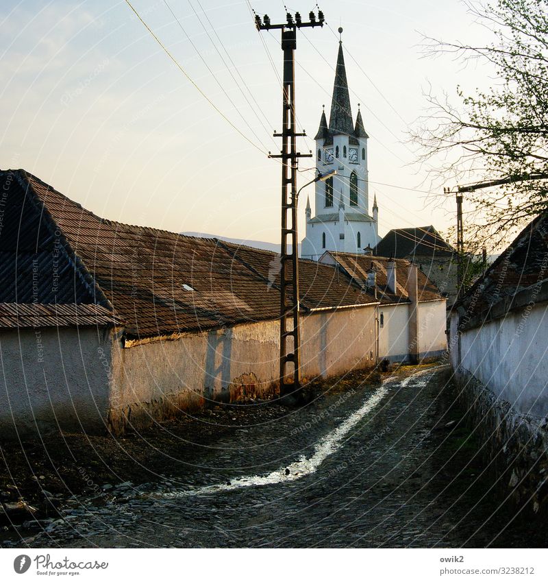 Transylvania Far-off places Sky Clouds Beautiful weather Tree Garbova Romania Siebenbürgen Eastern Europe Village Populated House (Residential Structure) Church