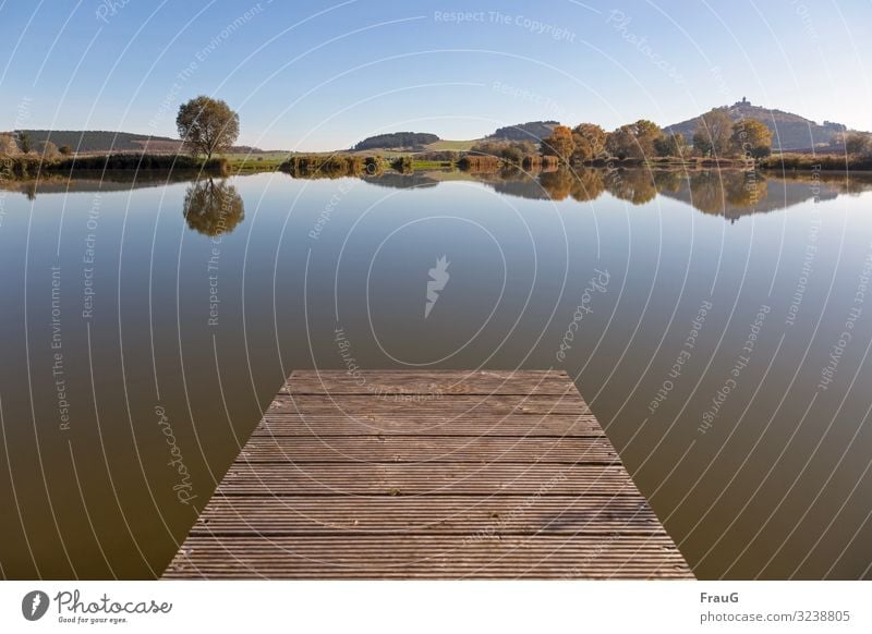 enjoy peace Nature Landscape Water Sunlight Autumn Beautiful weather Tree Lake Thuringia Castle wachsenburg Breathe Relaxation Calm Footbridge Reflection