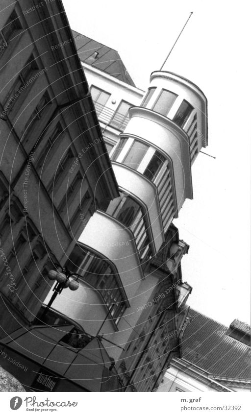 façade Prague Facade House (Residential Structure) Oriel Architecture Bauhaus Black & white photo Tower