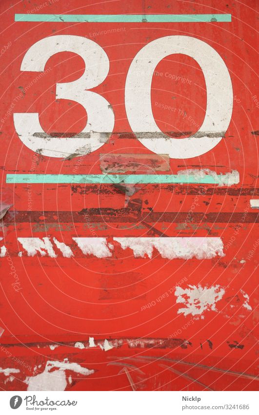 Number 30 - Thirty - Texture - Texture - red - white - turquoise Party Birthday Jubilee Art Sign Characters Digits and numbers Ornament Graffiti Dirty