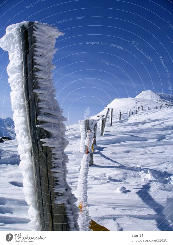 beautiful fence Cold Fence Winter Snow Ice Icicle Crystal structure Sky Blue