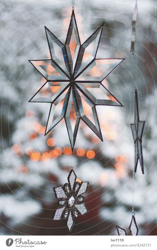Stars made of glass Glass Blue Yellow Gray Black White Star (Symbol) Ground down Reflection Christmas & Advent Point of light Snowscape Hang Window Decoration